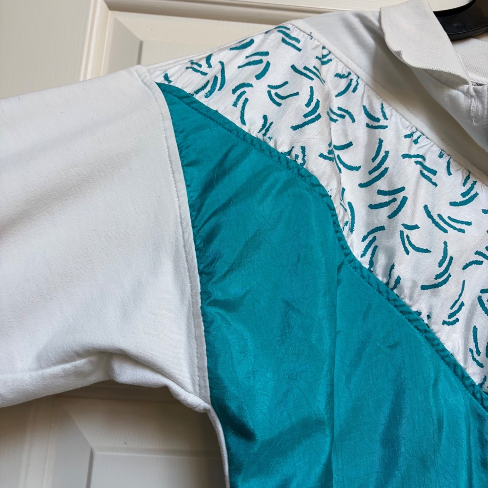 Vintage 80s San Francisco Sport Mazzella Teal Colorblock Pullover Sweatshirt M - Picture 10 of 16